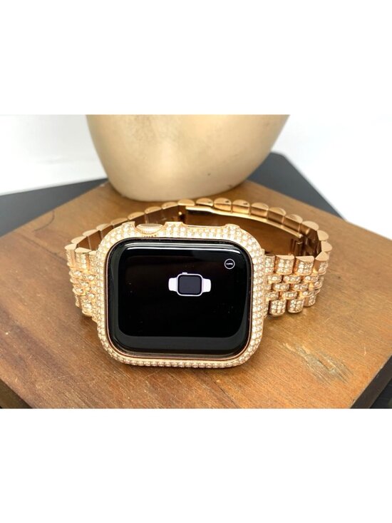 Apple Watch Series 5 Iced Out Real Diamonds Rose Gold Tone Stainless Steel Band main image 14